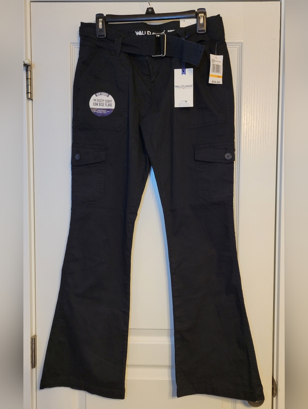 Wallflower | Black Flared Cargo Jeans with Belt